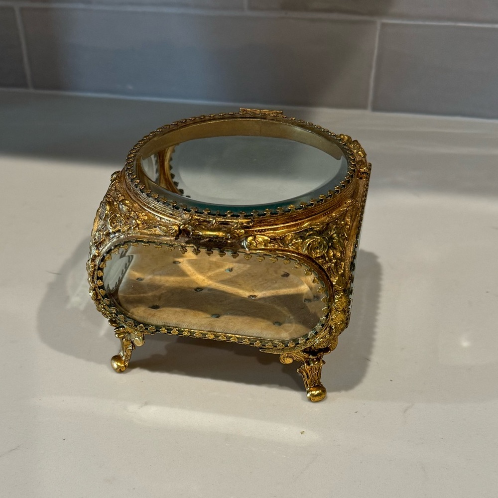 Vintage Brass Beveled Jewelry Box